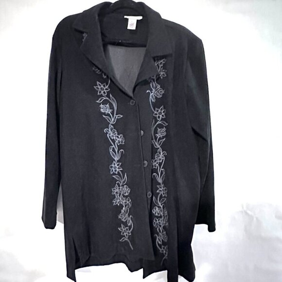 Susan Graver XL Long Shirt Jacket Bohemian Suede Extra Large Embroidered Boho - Picture 4 of 6